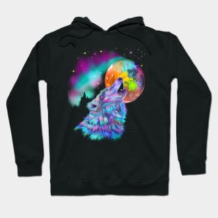 Colorful Rainbow Howling Wolf Hoodie